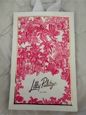 Lilly Pulitzer Pink and White Toile Gift Bag with Gold Logo